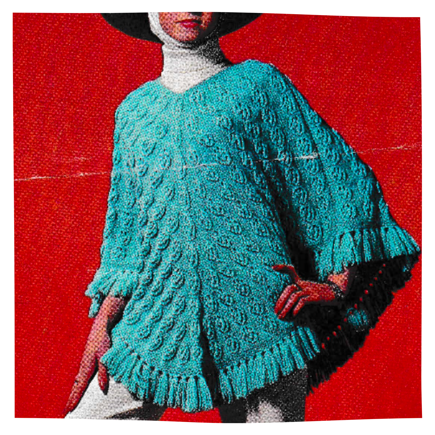 Retro Poncho, Hat and Scarf for Women Vintage Knitting Pattern