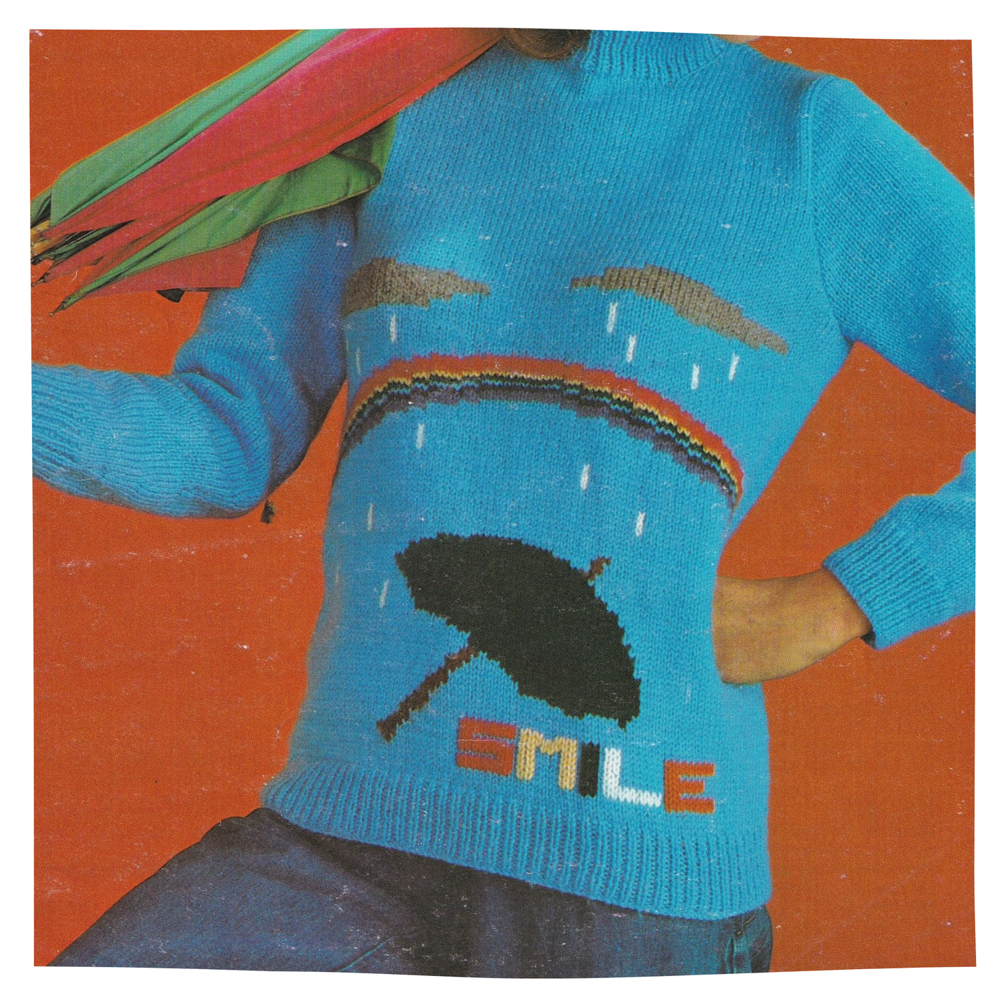 Umbrella and Rain Picture Sweater Knitting Pattern for Ladies