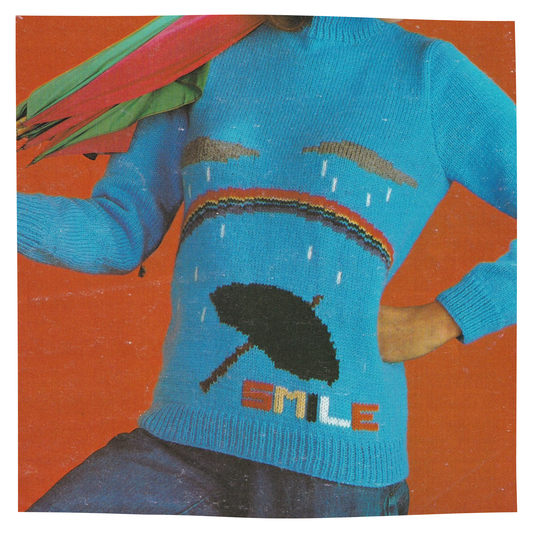 Umbrella and Rain Picture Sweater Knitting Pattern for Ladies