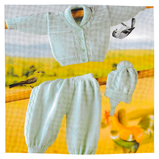 Baby Boy Cable Jacket Hat and Trousers Set