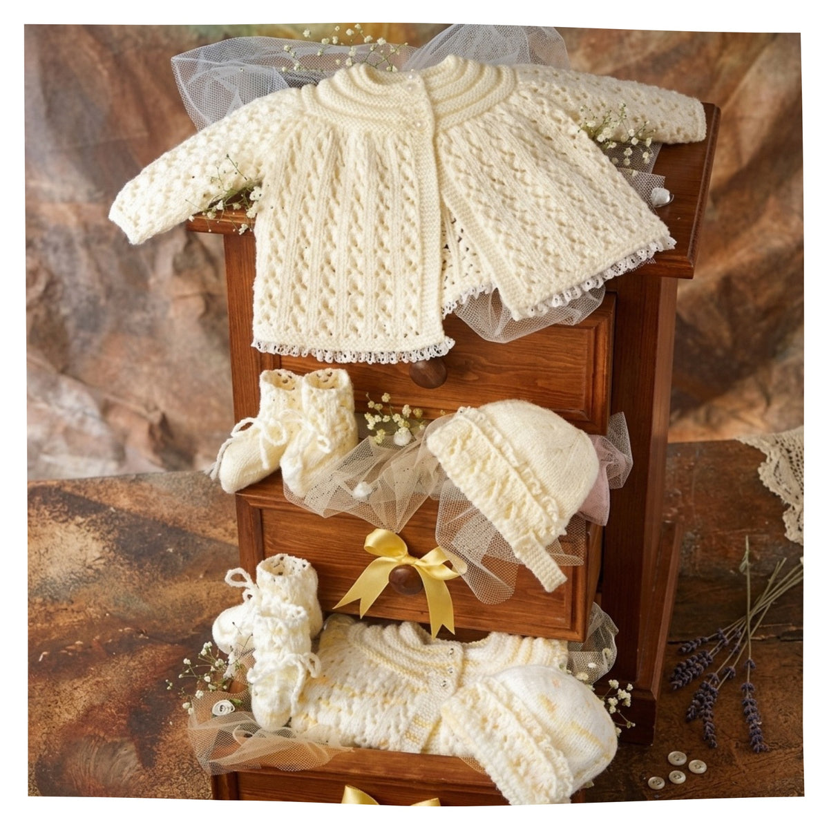 Baby Matinee Coat Set DK Knitting Pattern PDF | Birth–9 Months