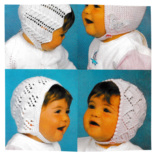 Baby Bonnets Vintage Knitting Pattern size 3-9m