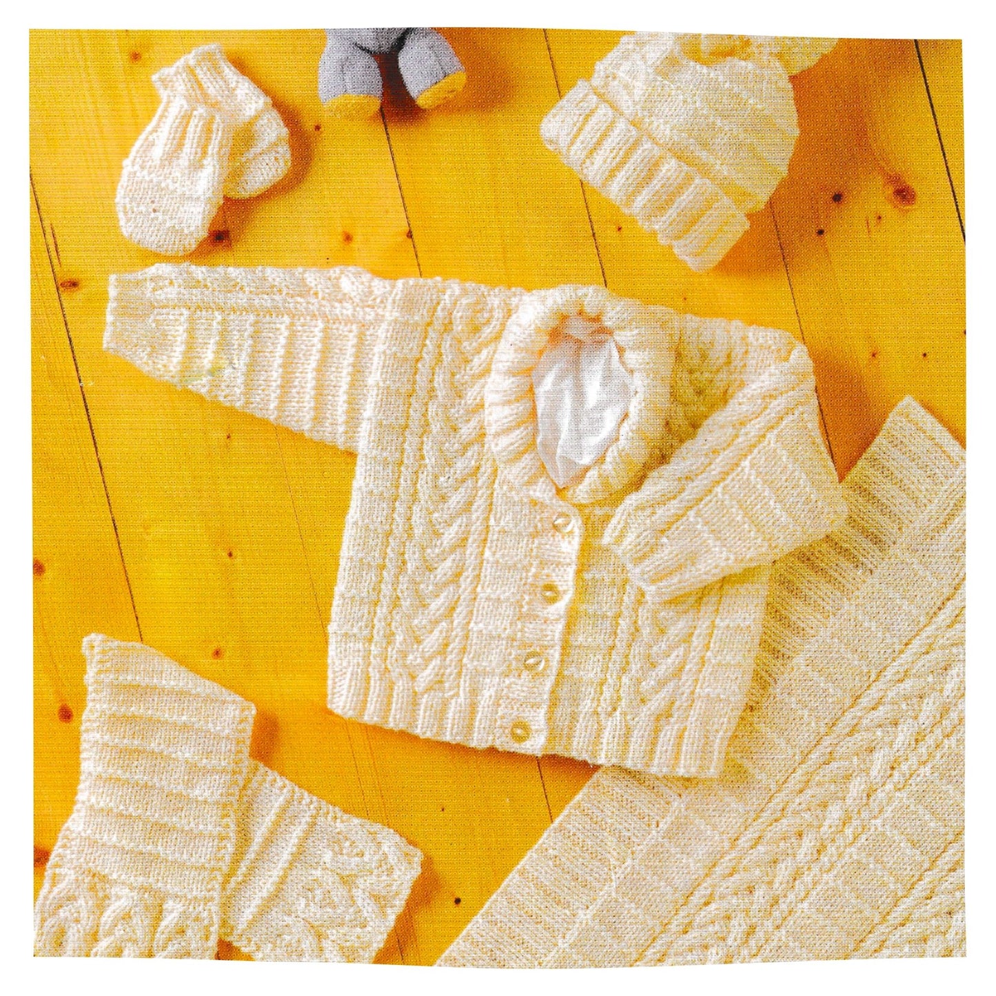 Baby Aran Jacket Hat and Blanket Set Vintage Knitting Pattern