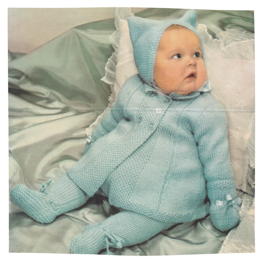 Baby Pram Set with Cat Ears Bonnet Vintage Knitting Pattern