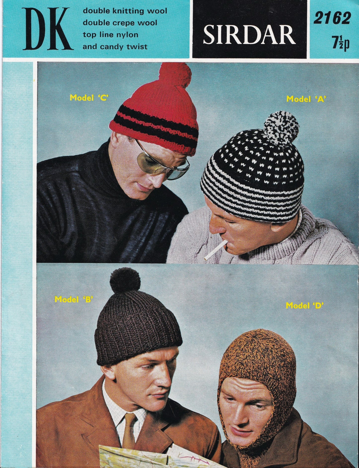 Vintage Knitting Pattern for Men's Caps and Helmet Hat Set