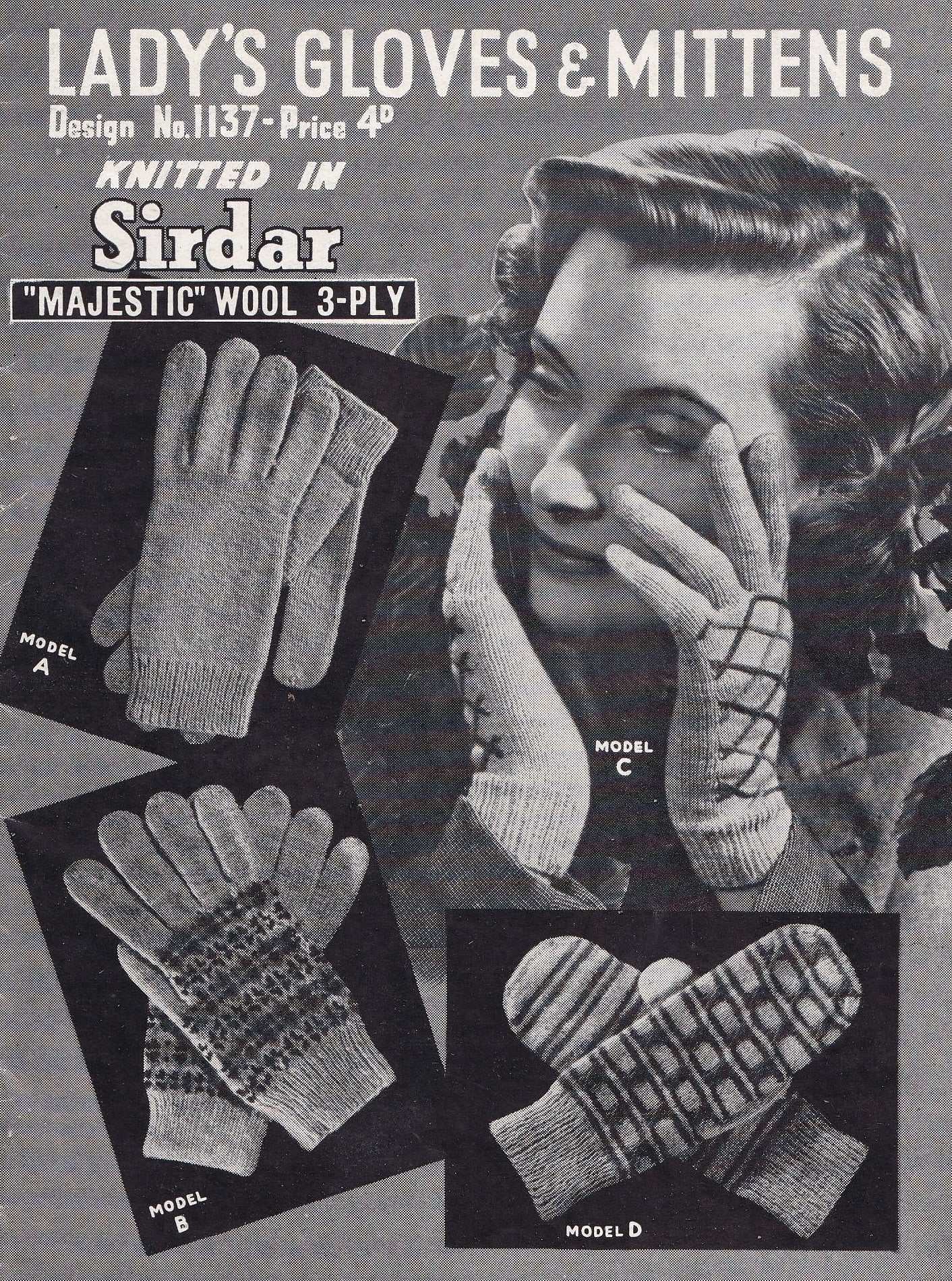 1940s knitting pattern for women's gloves and mittens in 3 ply yarn