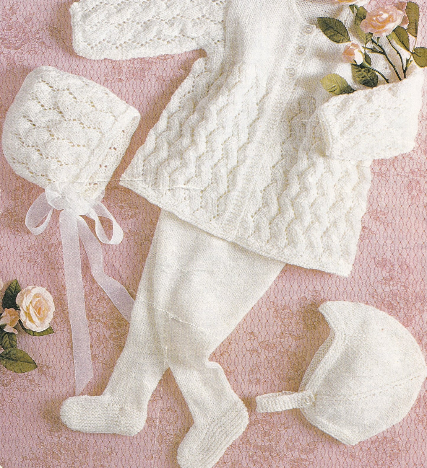 Baby Matinee Coat Cardigan with Bonnet and Leggings Set
