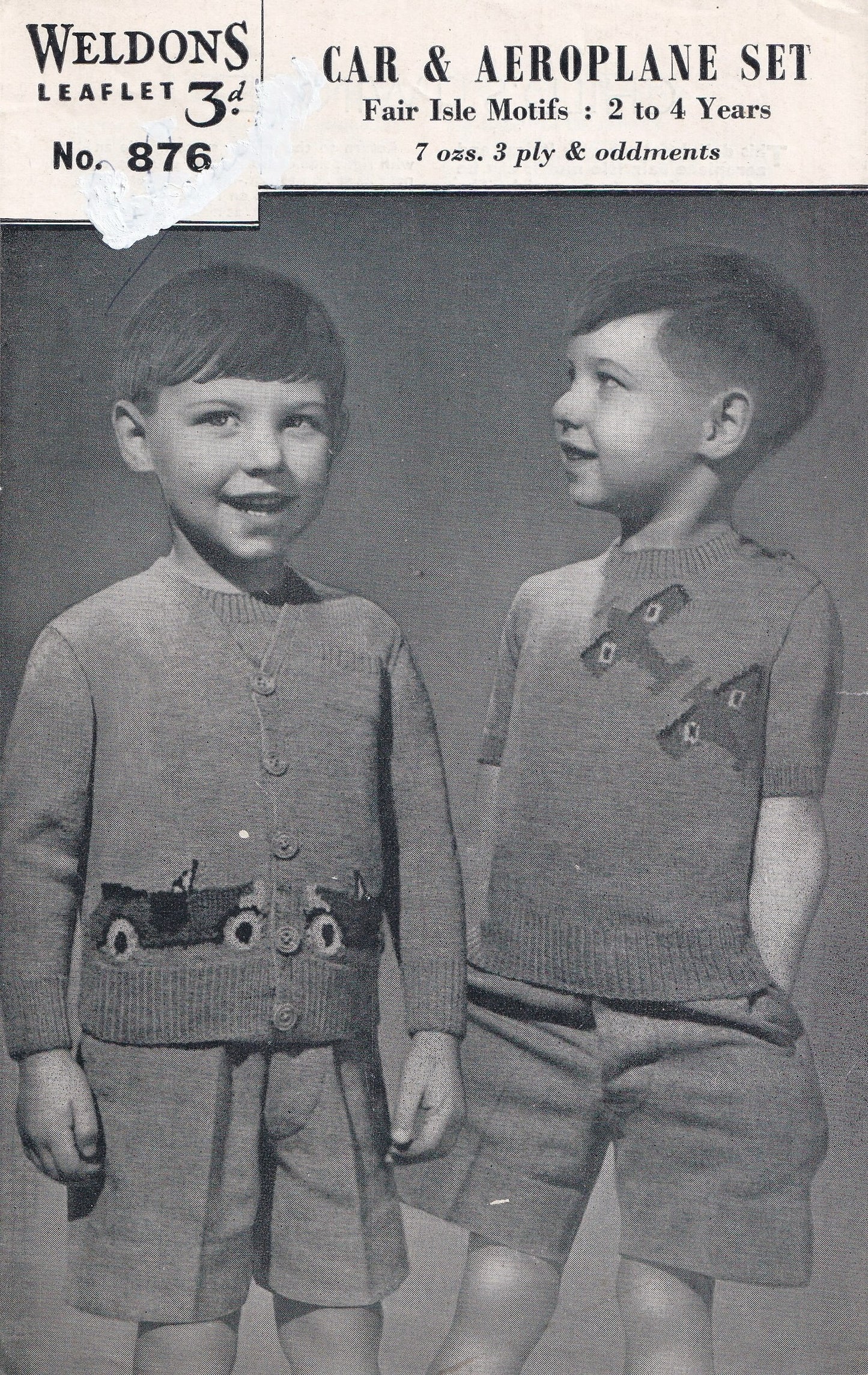 Weldons No. 876 Car and Aeroplane Set Boys and Girls Vintage Knitting Pattern