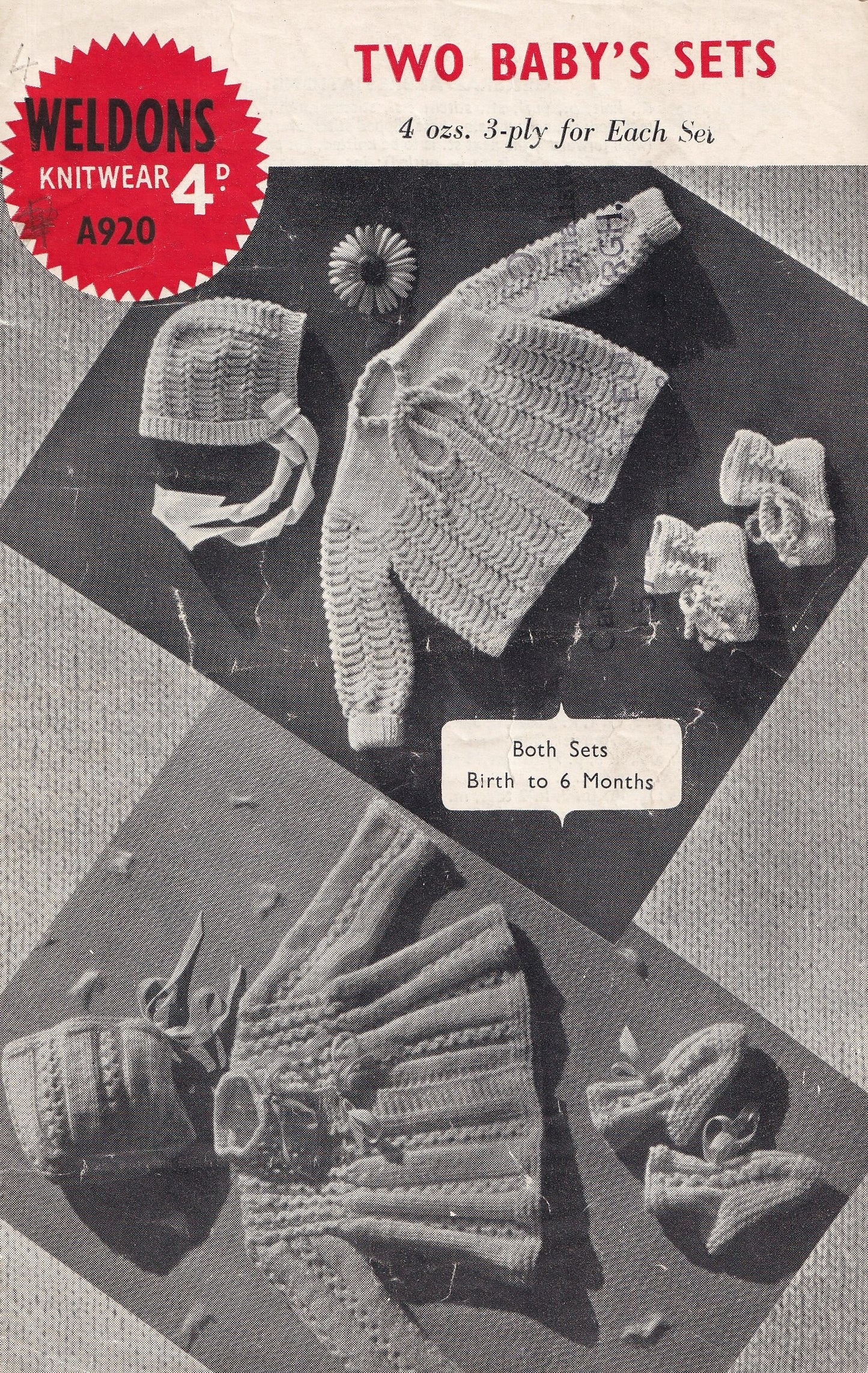 Weldons Knitwear A920 3 Ply Matinee Coat Bonnet and Booties Set Pattern