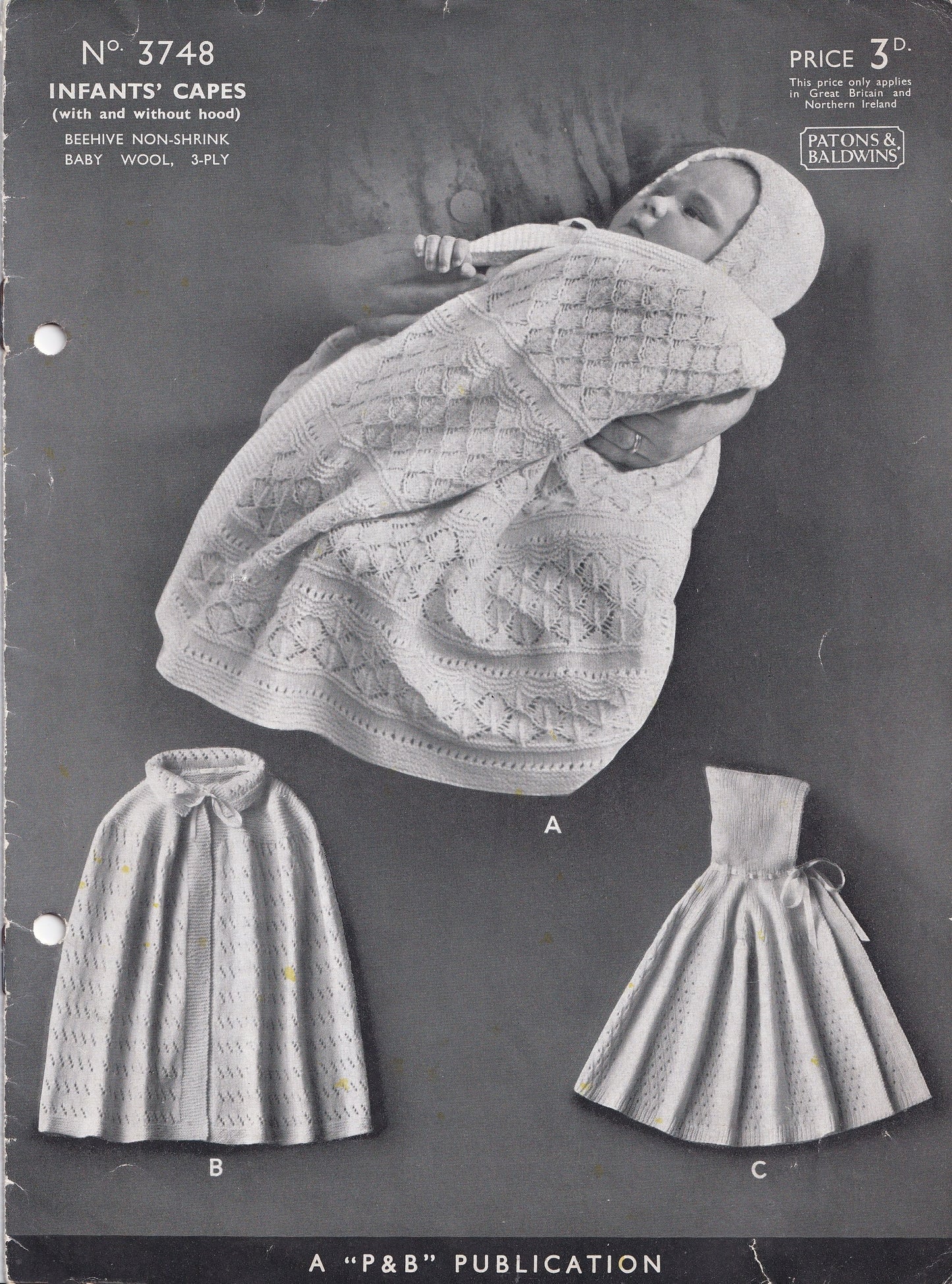 P&B No 3748 Baby Carrying Capes in 3 ply Knitting Pattern