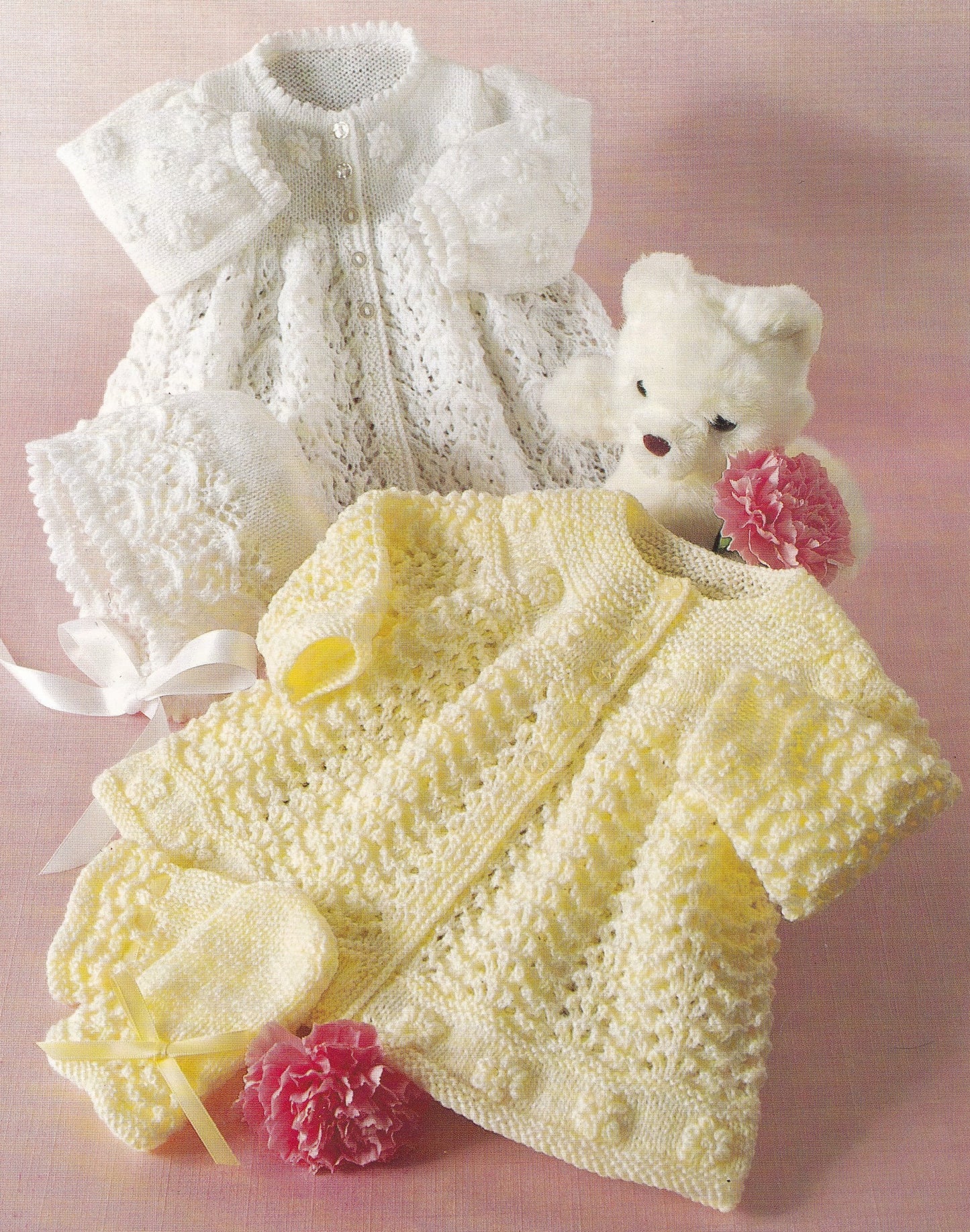 Vintage 3 and 4 Ply Baby Matinee Coat and Bonnet Set