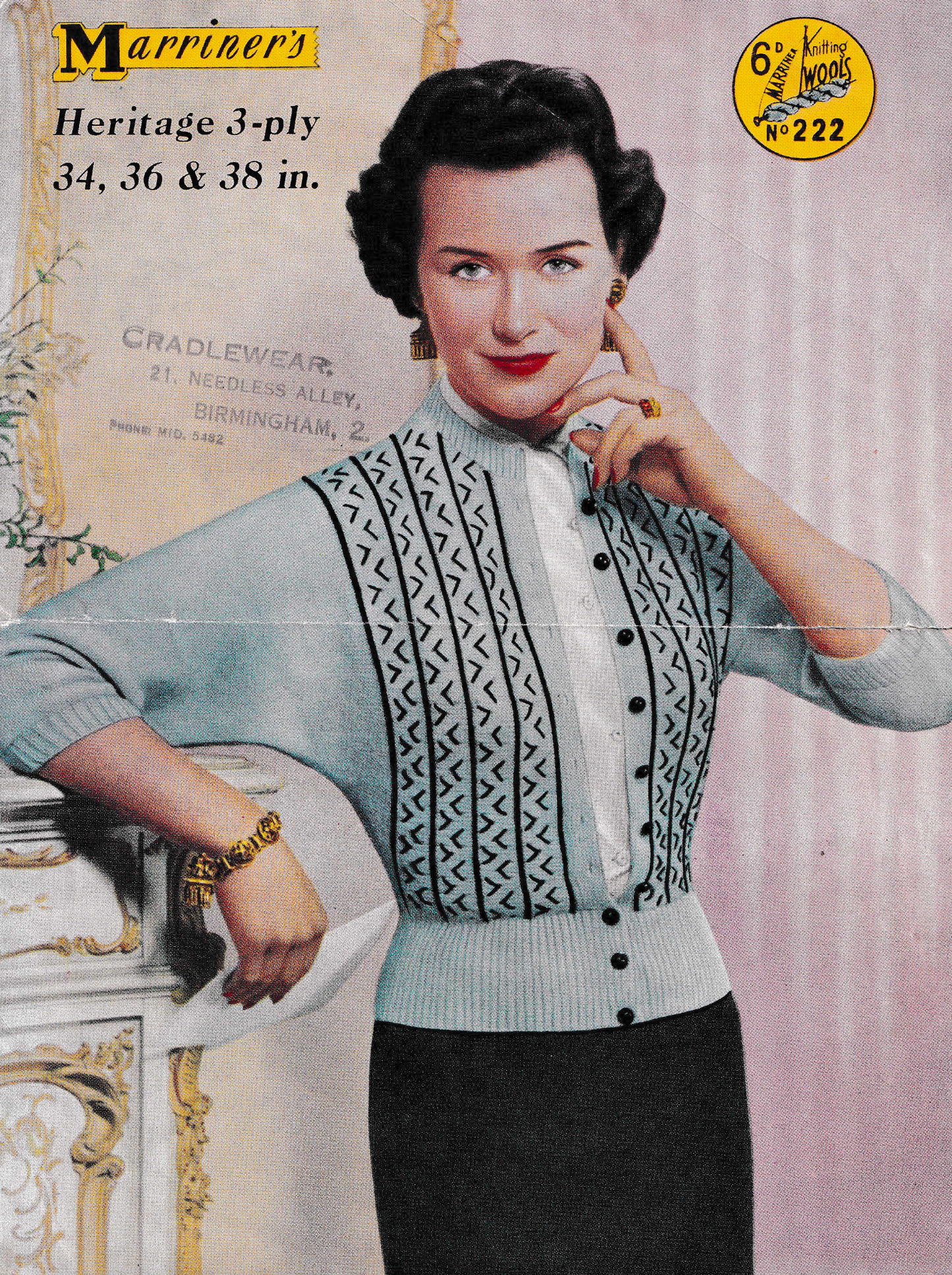 Marriner 222 3 Ply Ladies Dolman Sweater Cardigan Vintage Knitting Pattern