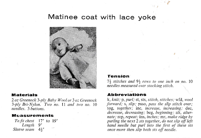 3 Ply Matinee Coat and Booties Set Pattern