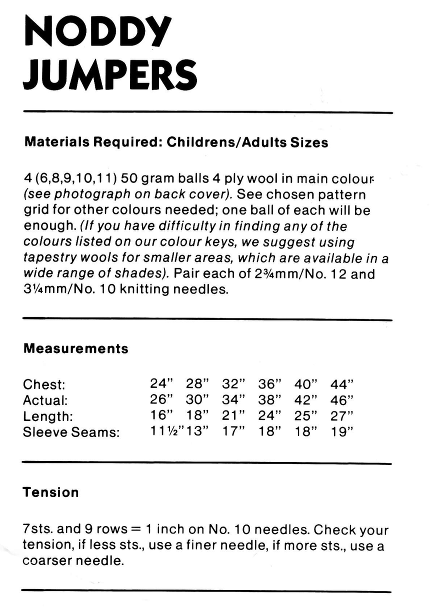 Noddy and Big Ears Intarsia Sweaters Knitting Pattern