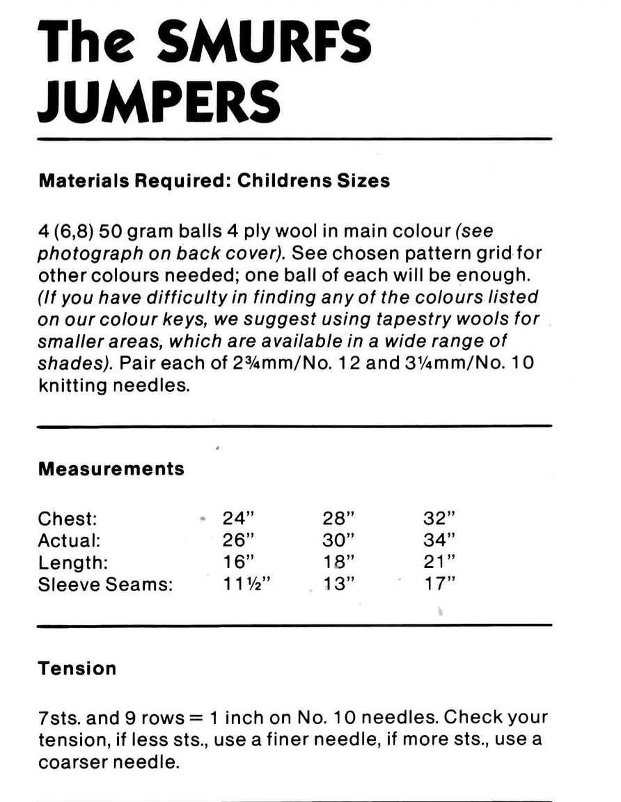 The Smurfs Intarsia Sweaters Knitting Pattern