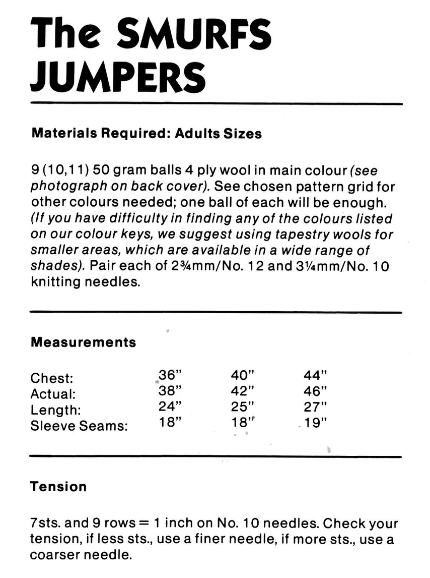 The Smurfs Intarsia Sweaters Knitting Pattern