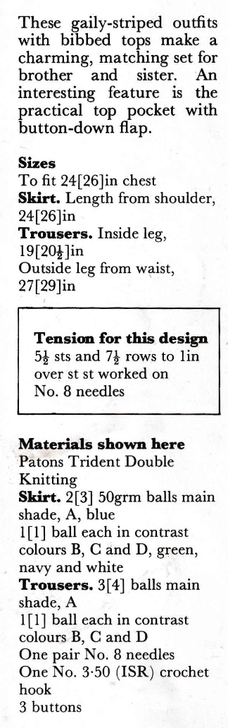 Dungarees and Pinafore Dress with Pocket for Children Vintage Knitting Pattern