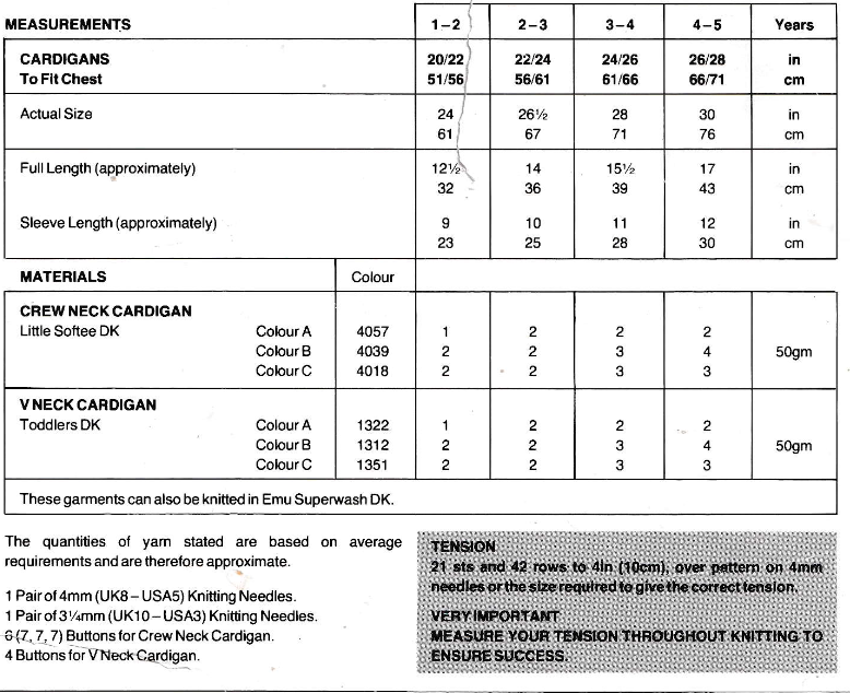 V and round neck cardigans for toddlers and children knitting pattern