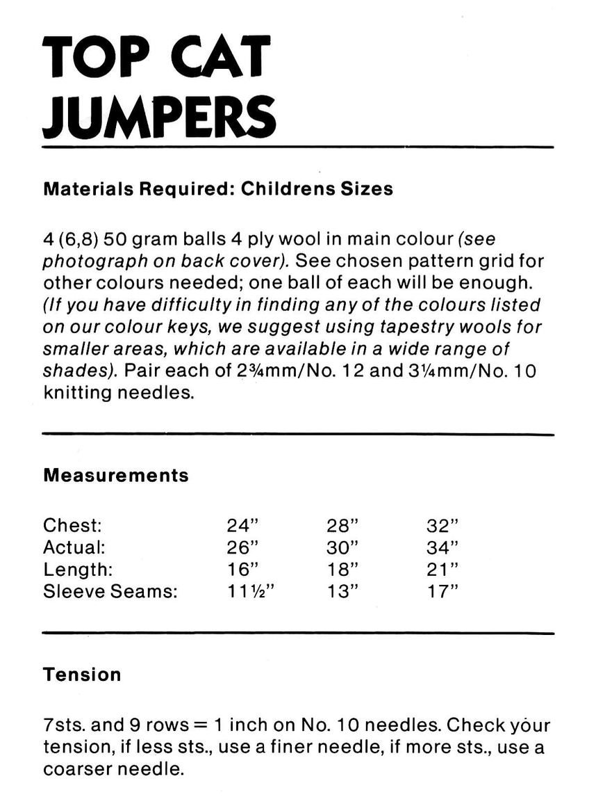 Top Cat Intarsia Sweaters Knitting Pattern