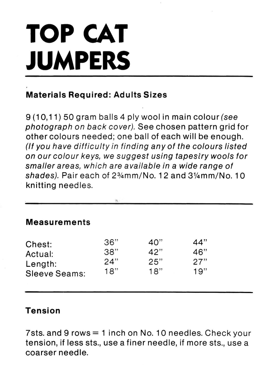 Top Cat Intarsia Sweaters Knitting Pattern