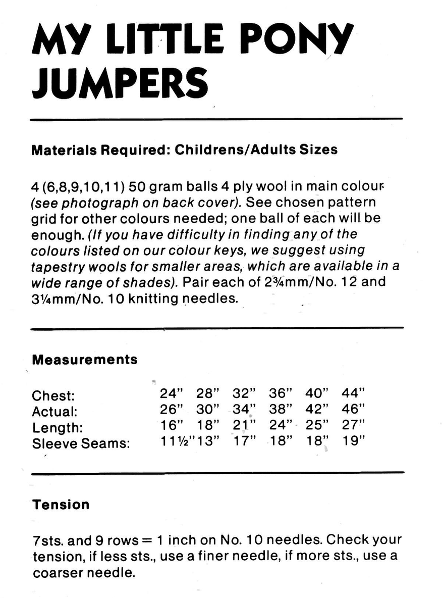 My Little Pony Intarsia Sweaters Knitting Pattern