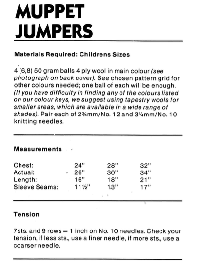 The Muppets Intarsia Sweaters Knitting Pattern