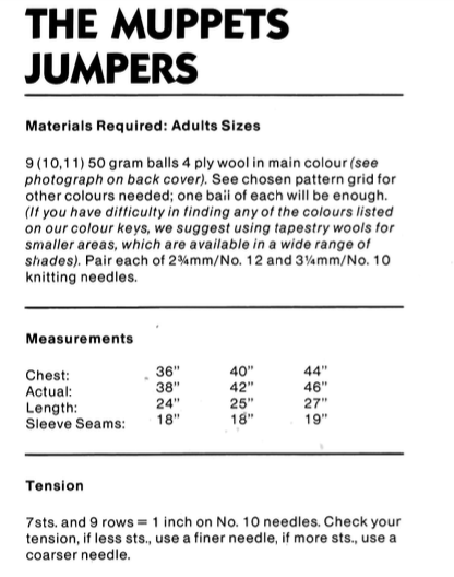 The Muppets Intarsia Sweaters Knitting Pattern