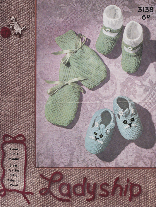3 Ply Baby "Shoo and Sock" Booties and Mittens