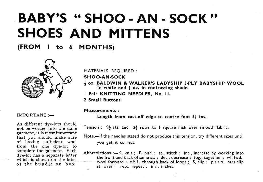3 Ply Baby "Shoo and Sock" Booties and Mittens
