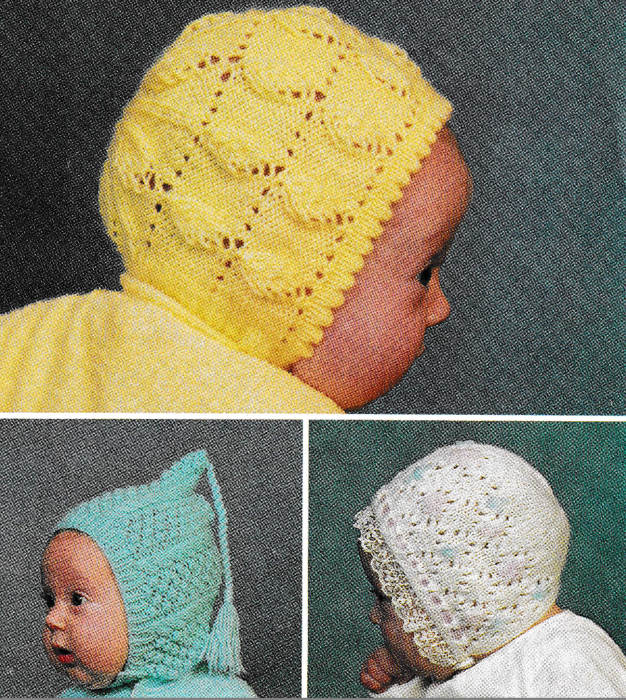 Baby Bonnets Vintage Knitting Pattern size 0-4m