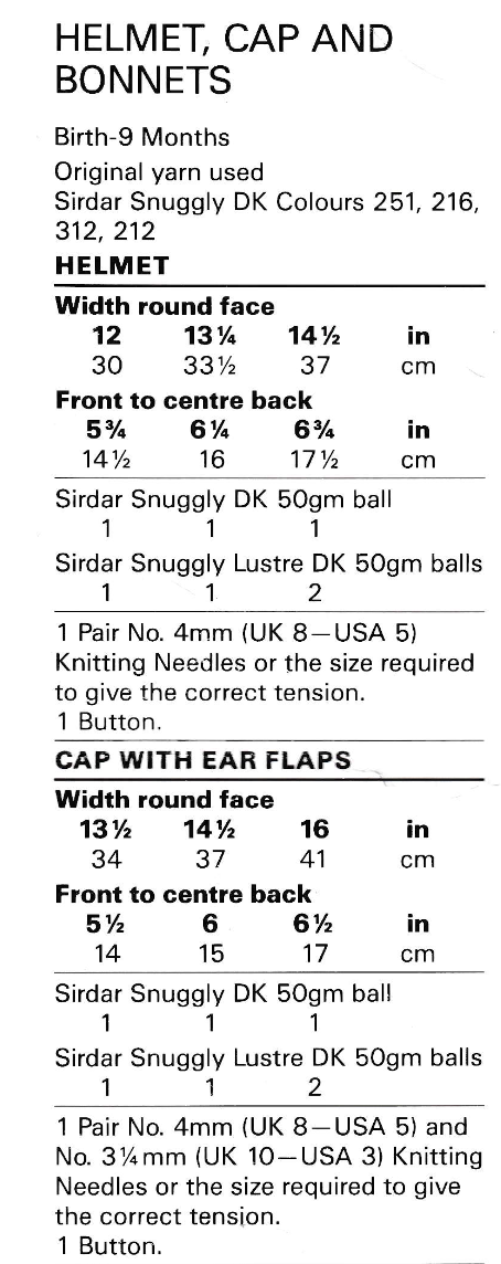 Baby Bonnets Vintage Knitting Pattern size 0-9m