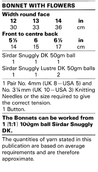 Baby Bonnets Vintage Knitting Pattern size 0-9m