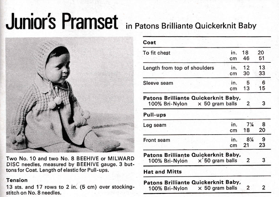 Baby Pram Set with Pompom Bonnet Vintage Knitting Pattern