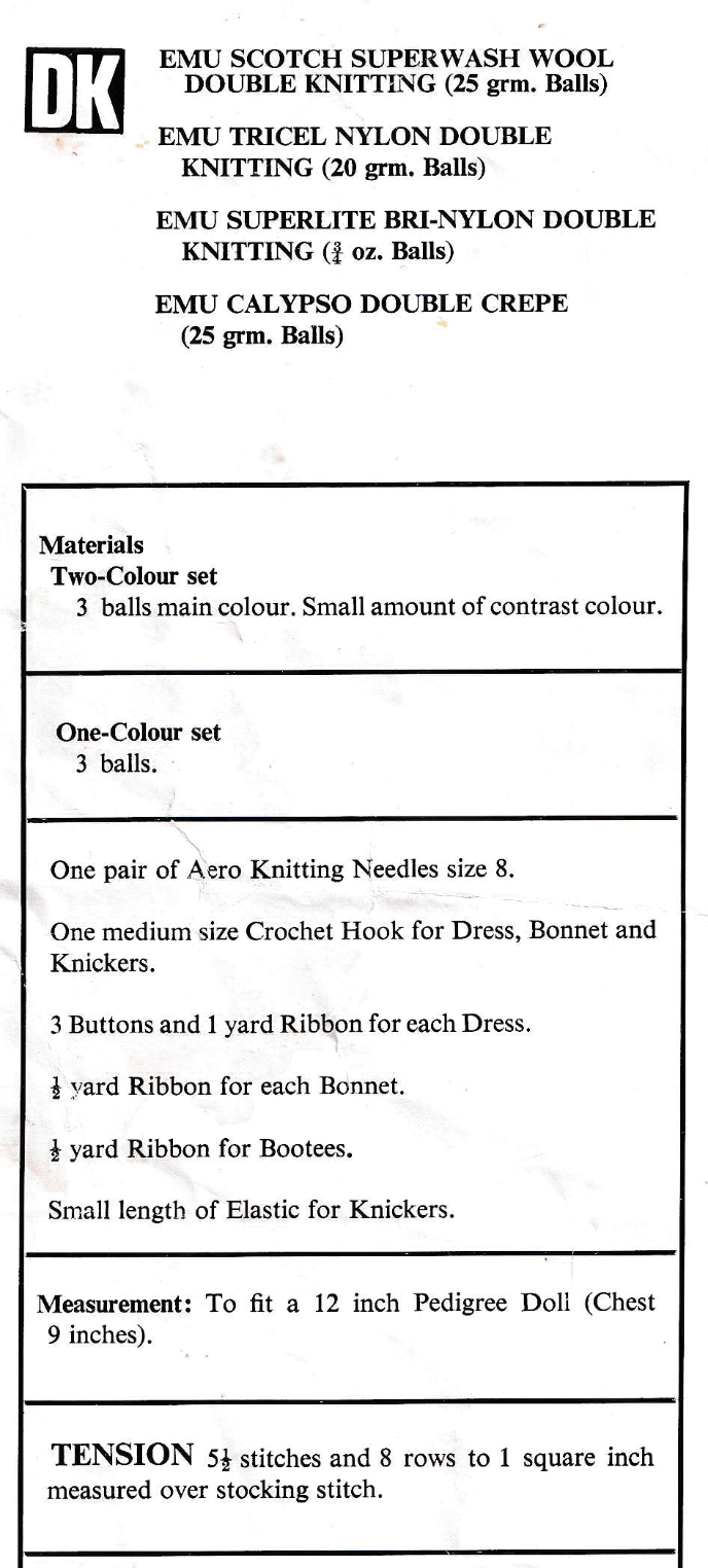 Pedigree Dolls Clothes Knitting Pattern