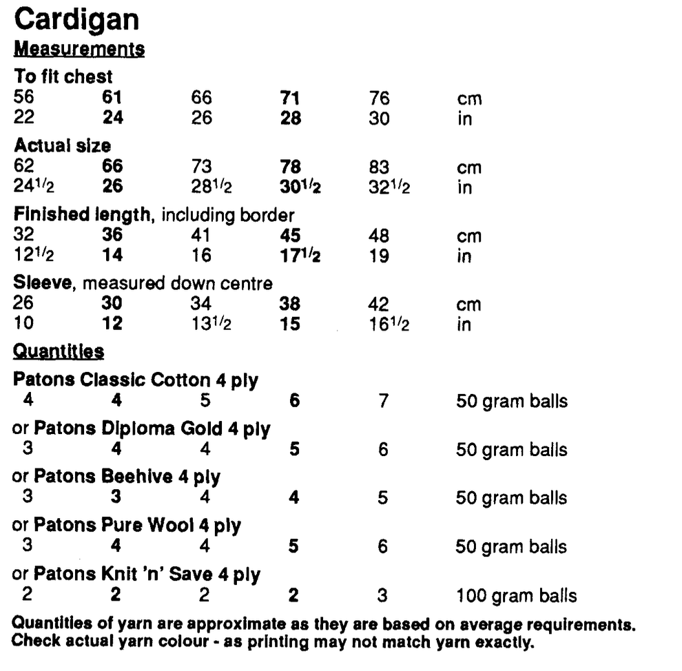 Girls 4 ply Cardigan Knitting Pattern