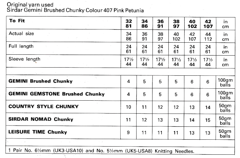 Ladies Chunky Sweater Knitting Pattern from 1980s