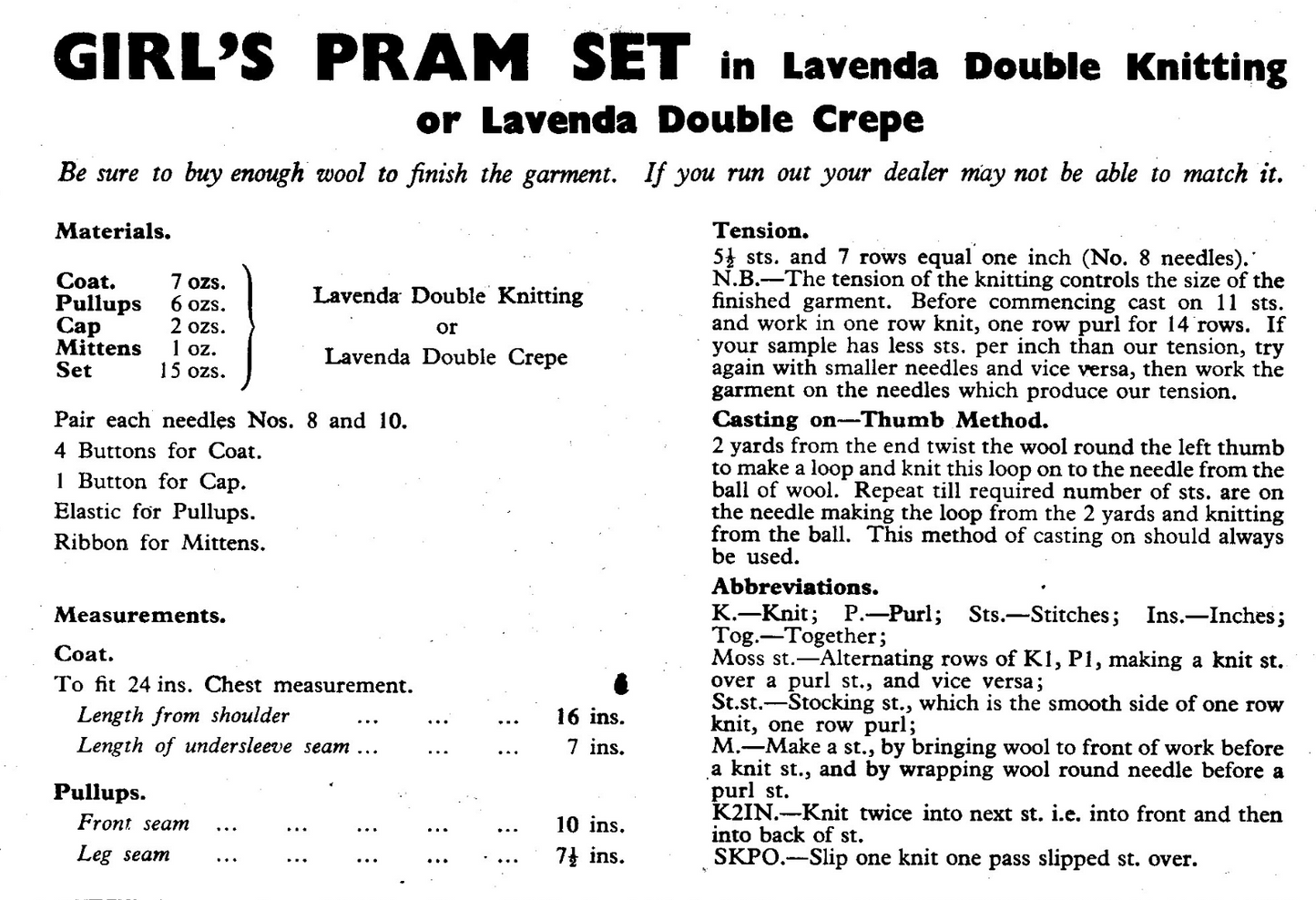 Girls Pram Set Vintage Knitting Pattern