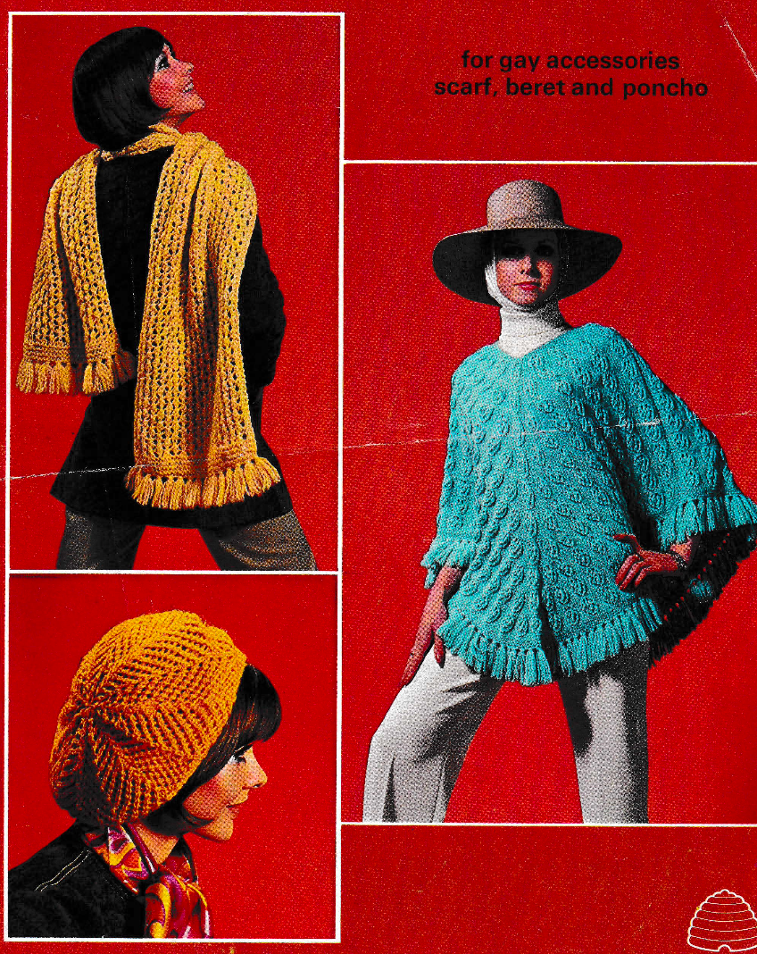 Retro Poncho, Hat and Scarf for Women Vintage Knitting Pattern