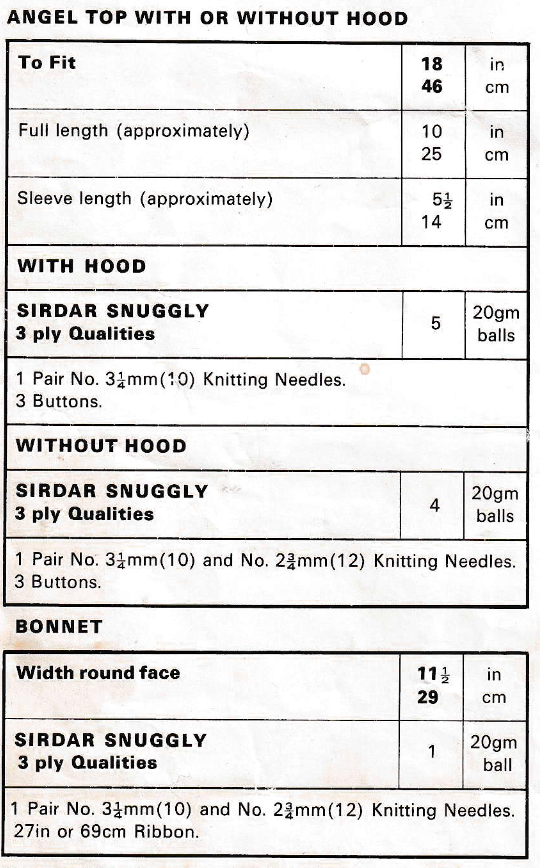Angel Top and Bonnet Set Knitting Pattern