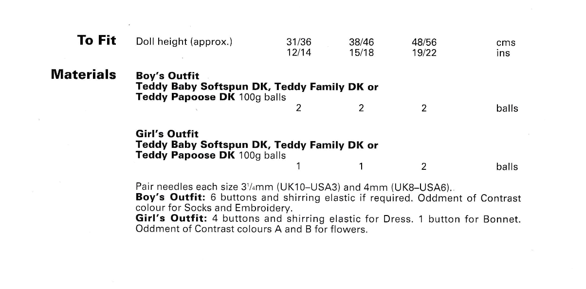 Dolls Clothes Knitting Pattern for Boy and Girl