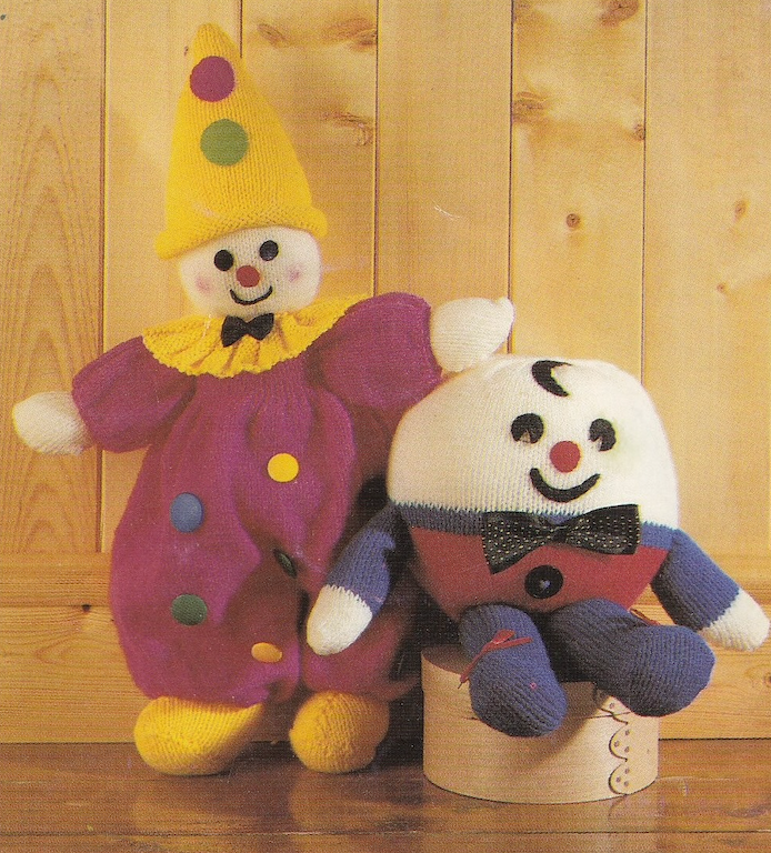 Toy Knitting Pattern with Clown, Humpty Dumpty, Alice in Wonderland and Baby Doll