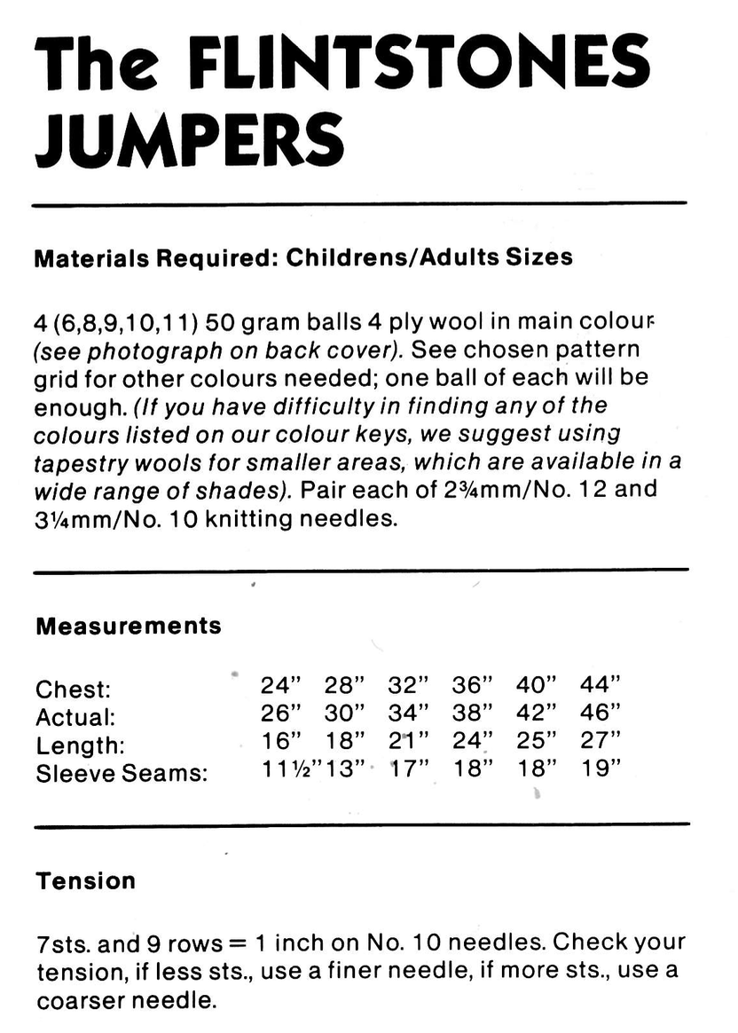 The Flintstones Intarsia Picture Sweaters Knitting Pattern