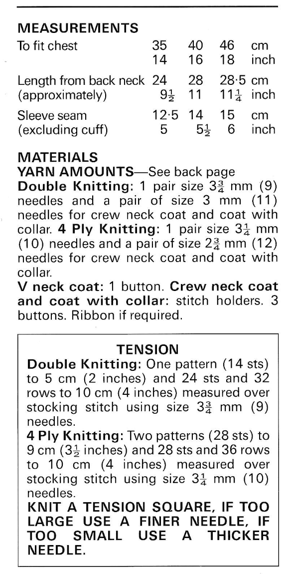Vintage DK and 4 Ply Baby Matinee Coat Cardigan Knitting Pattern