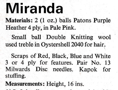 Miranda Rag Doll Vintage Knitting Pattern plus Dolls Clothes