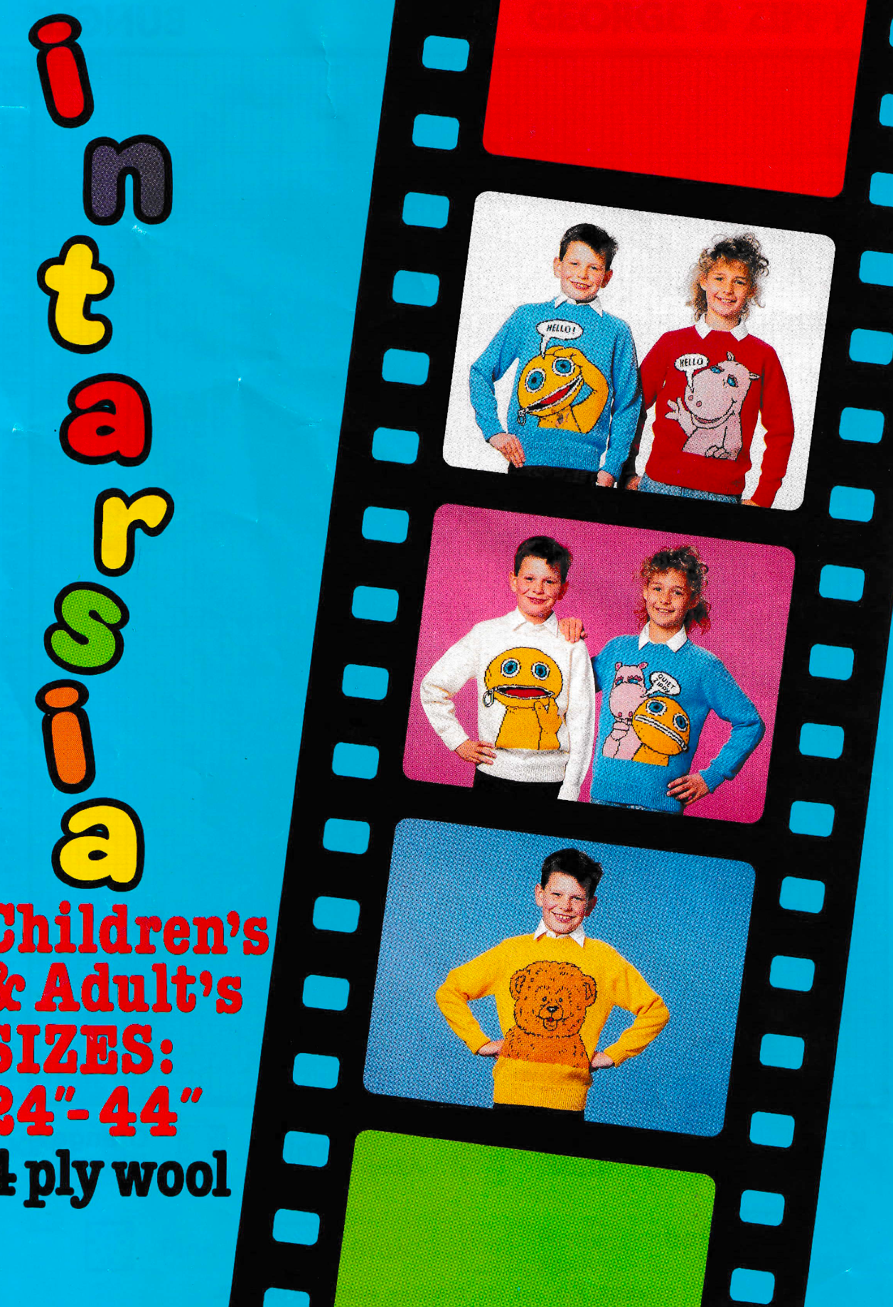 Rainbow Intarsia Picture Sweaters Knitting Pattern with George, Bungle and Zippy