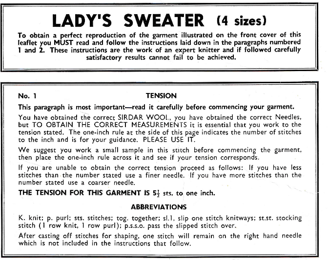 Ladies Sweater Vintage Knitting Pattern