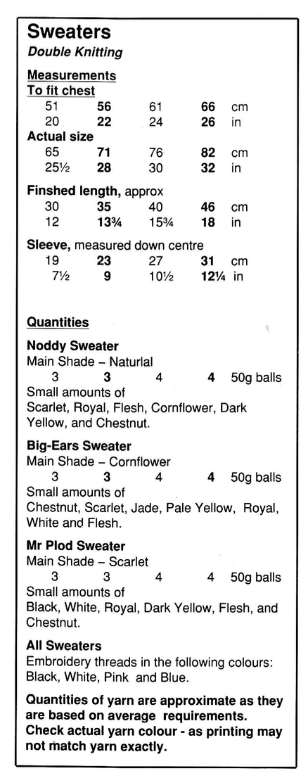 Noddy Intarsia Sweaters and Toys Vintage Knitting Pattern for Children