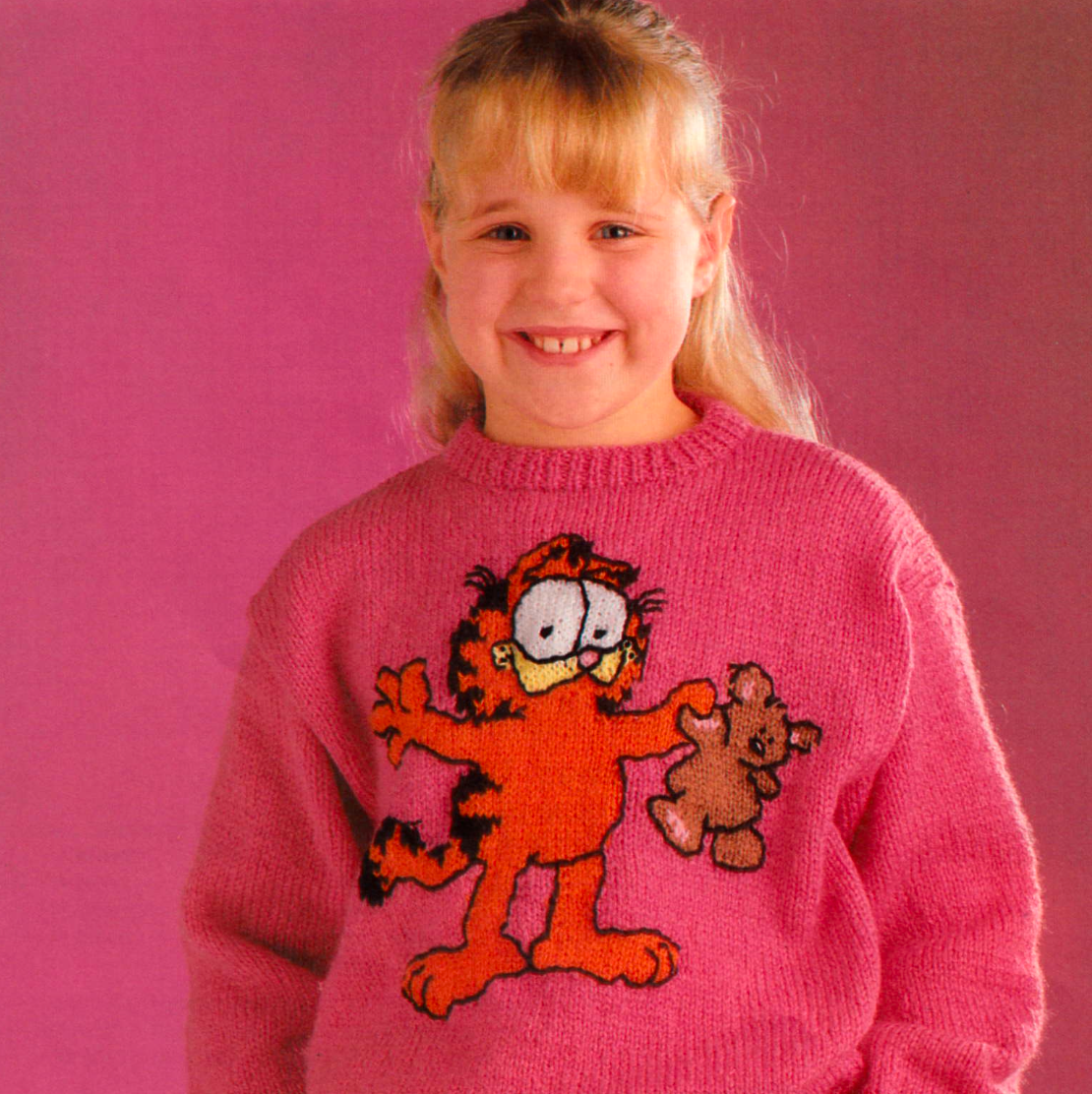 Garfield Intarsia Picture Sweater Knitting Pattern x 3