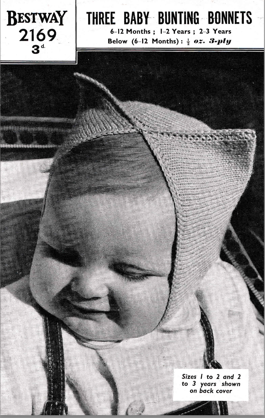 Bestway 2169 Baby Bunting Bonnets Vintage Knitting Pattern - cat ear style hat
