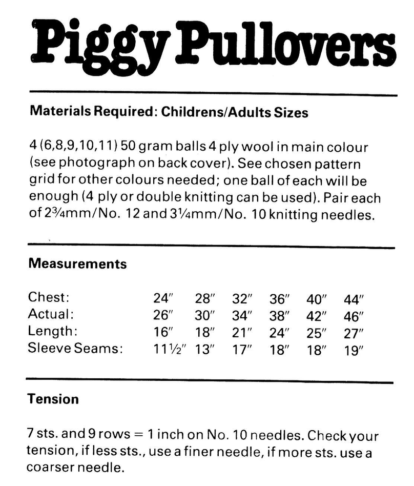 Vintage Knitting Pattern for Natwest Pigs Intarsia Chart Sweaters
